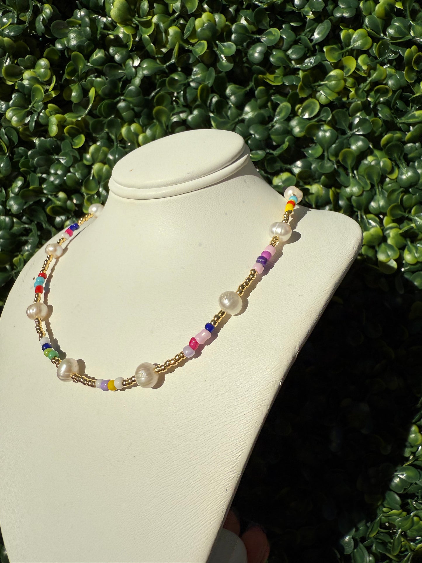 Vibrant Bohemian Golden Colorful Pearl Necklace for Women/Teens