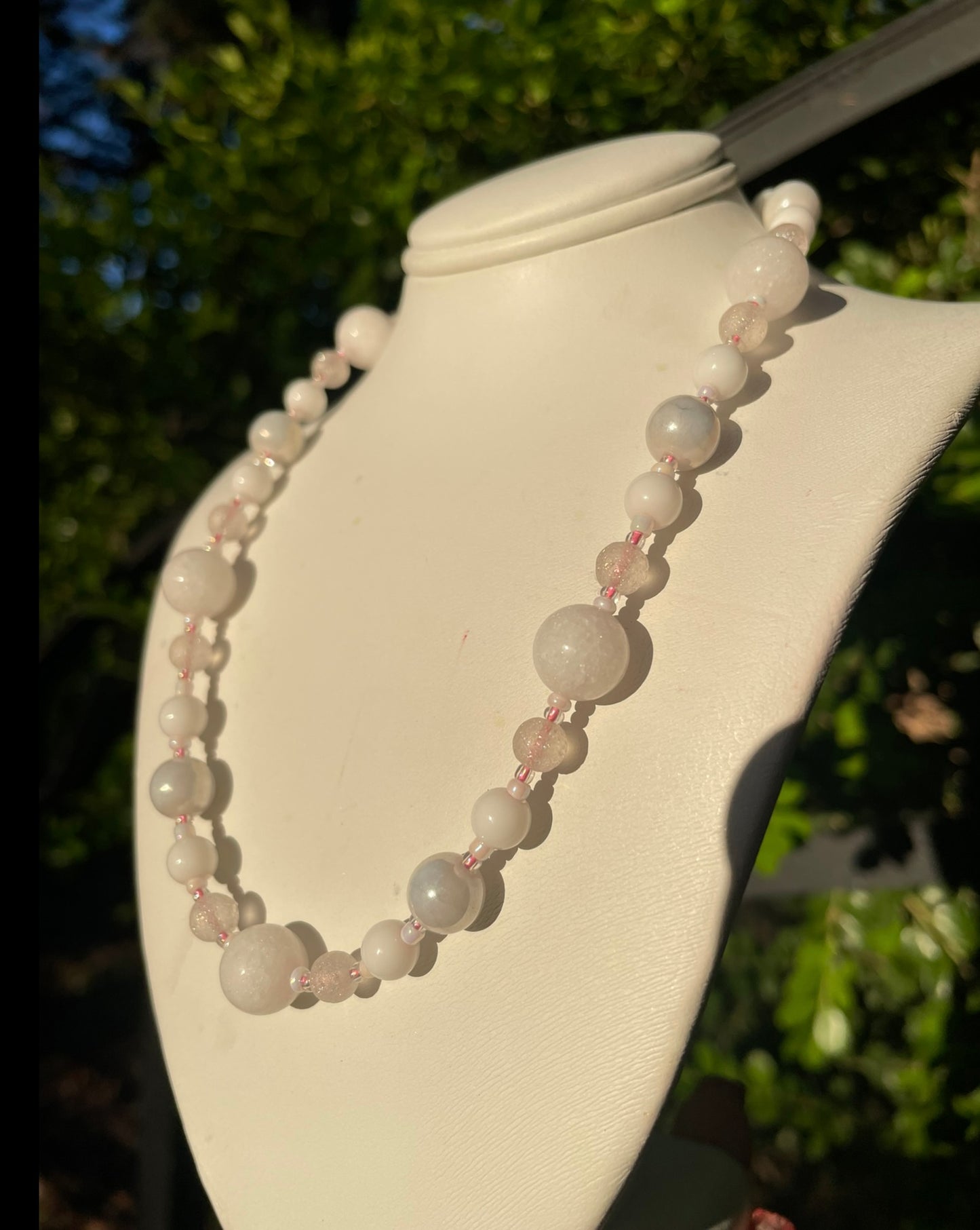 White Glitter w/Pink Elastic Necklace