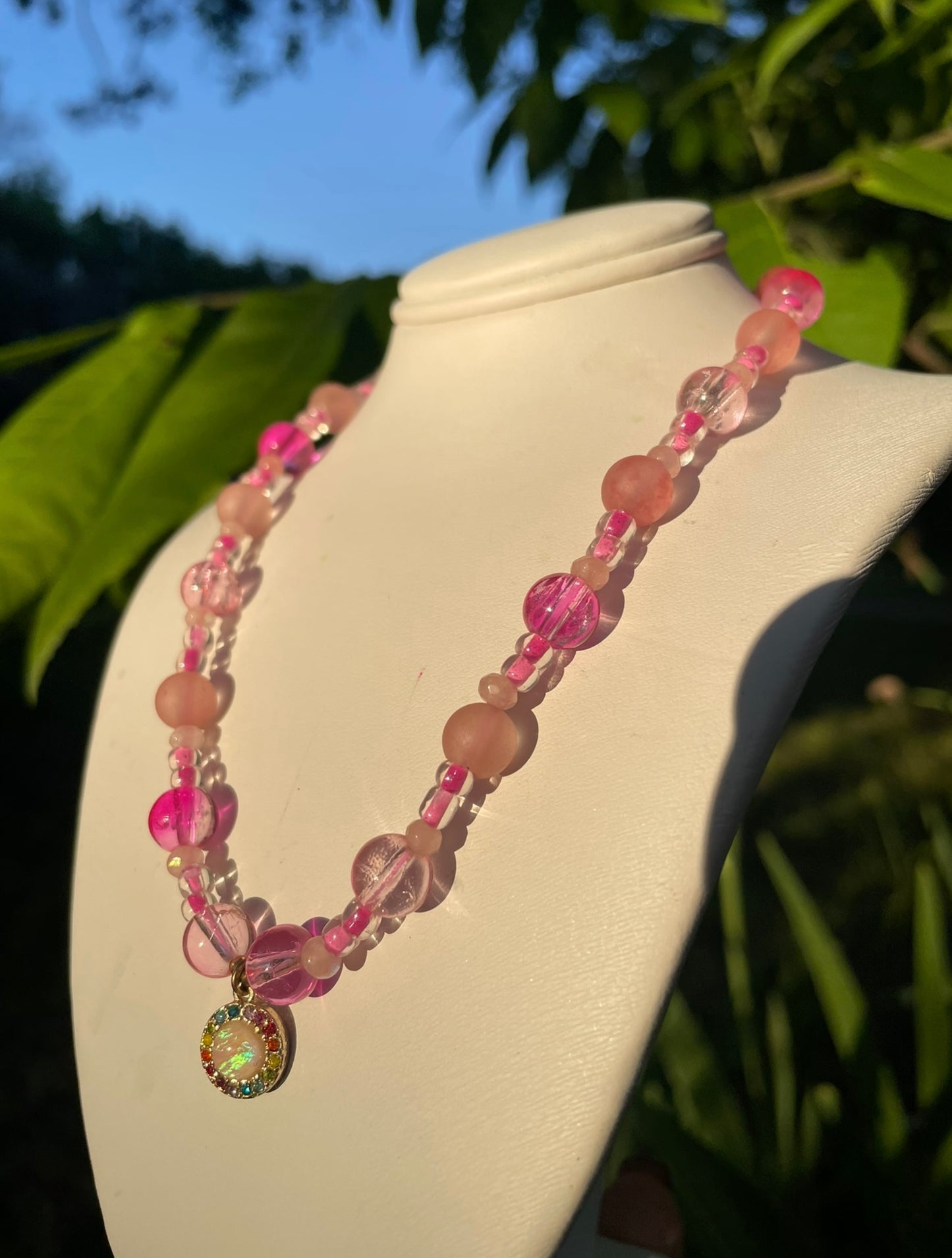 Pink Colorful Pendant Necklakce