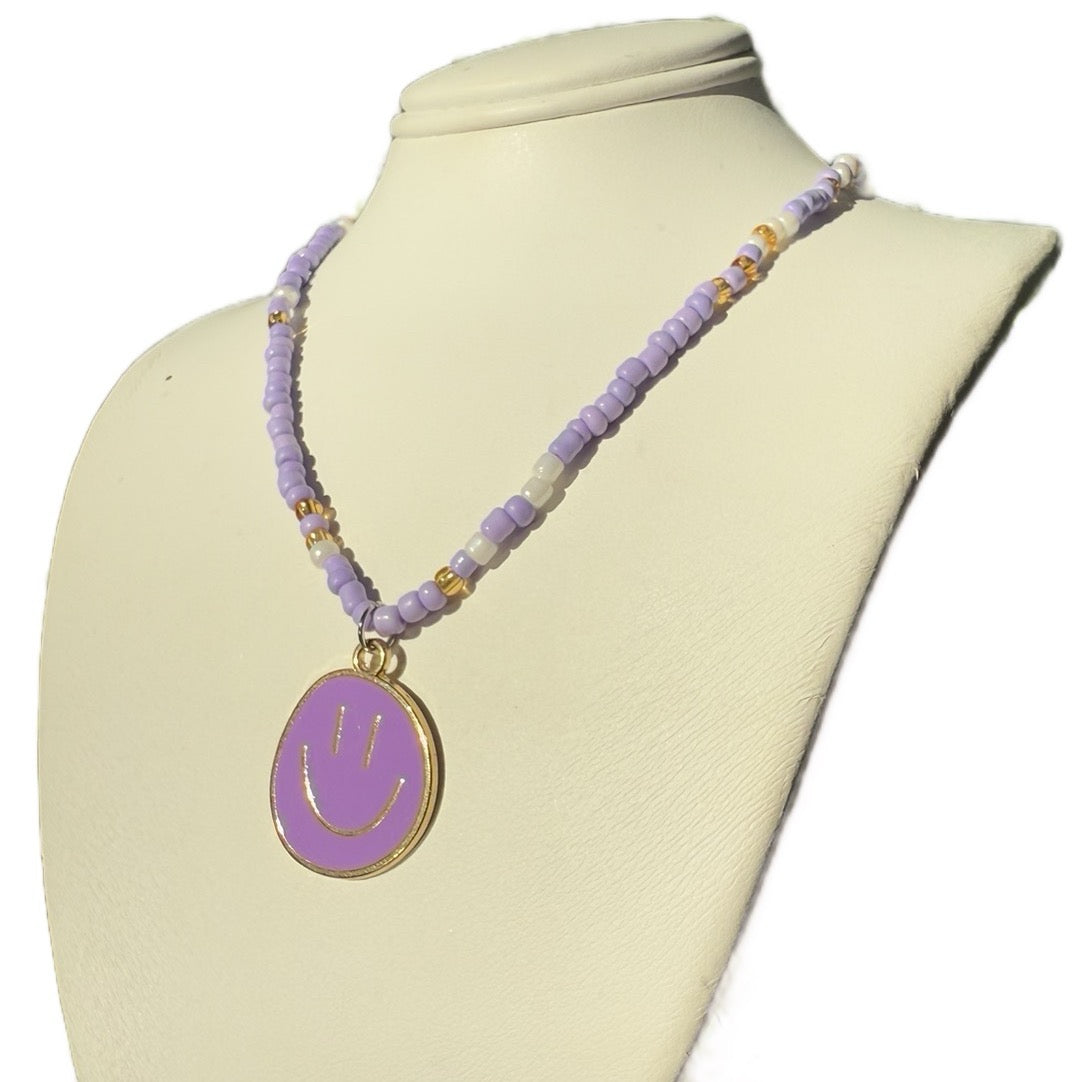 Colorful Beaded Necklaces With Smiley Face Pendants For Women/Girls -Versatile Casual Attire