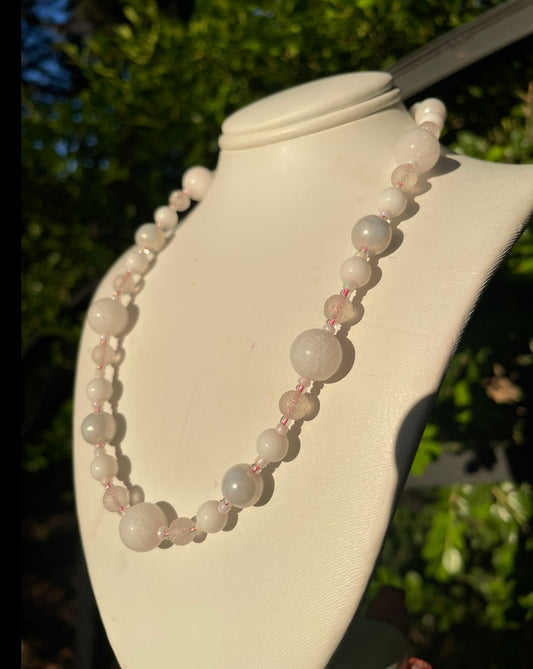 White Glitter w/Pink Elastic Necklace