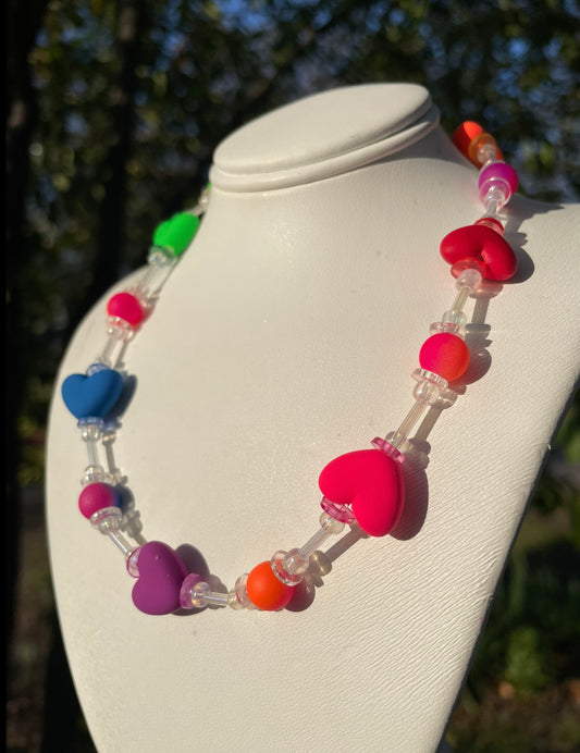 Colorful Neon Hearts Necklace