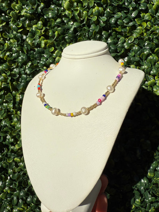 Vibrant Bohemian Golden Colorful Pearl Necklace for Women/Teens