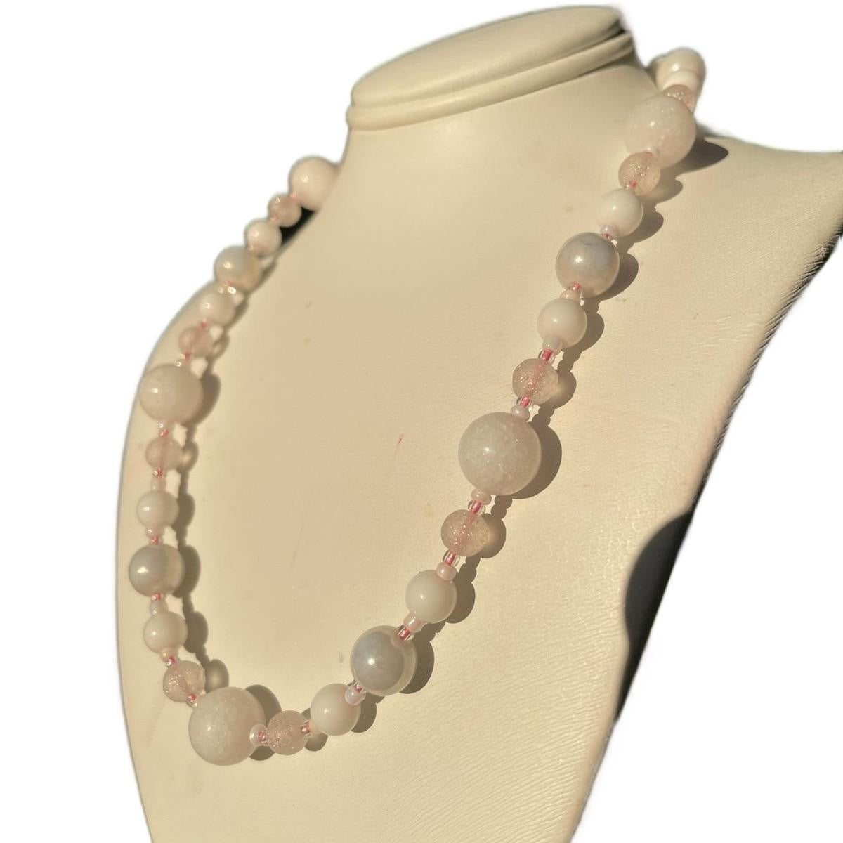 White Glitter w/Pink Elastic Necklace