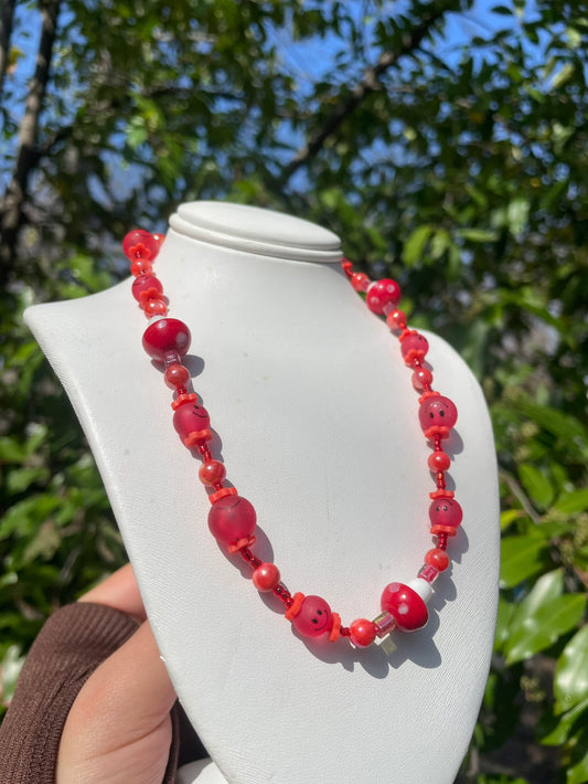 Smiley Mushroom Red Necklace
